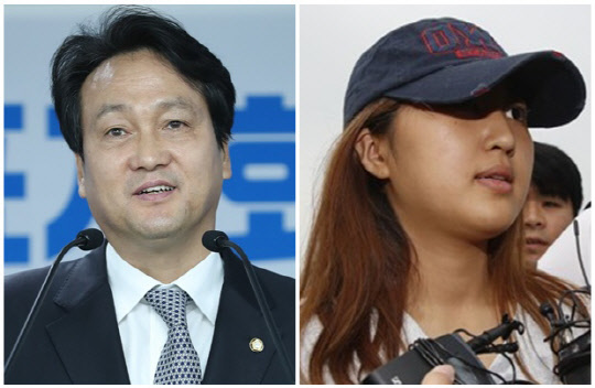 안민석(왼쪽) 더불어민주당 의원과 정유라씨. <연합뉴스>